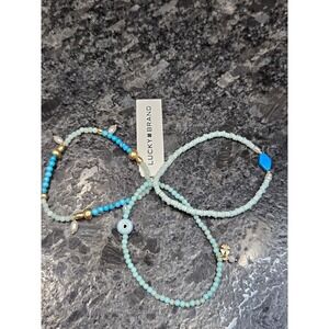 NWT Lucky‎ Brand Turquoise Beaded Charm Bracelet Multi Strand Set Stack Boho